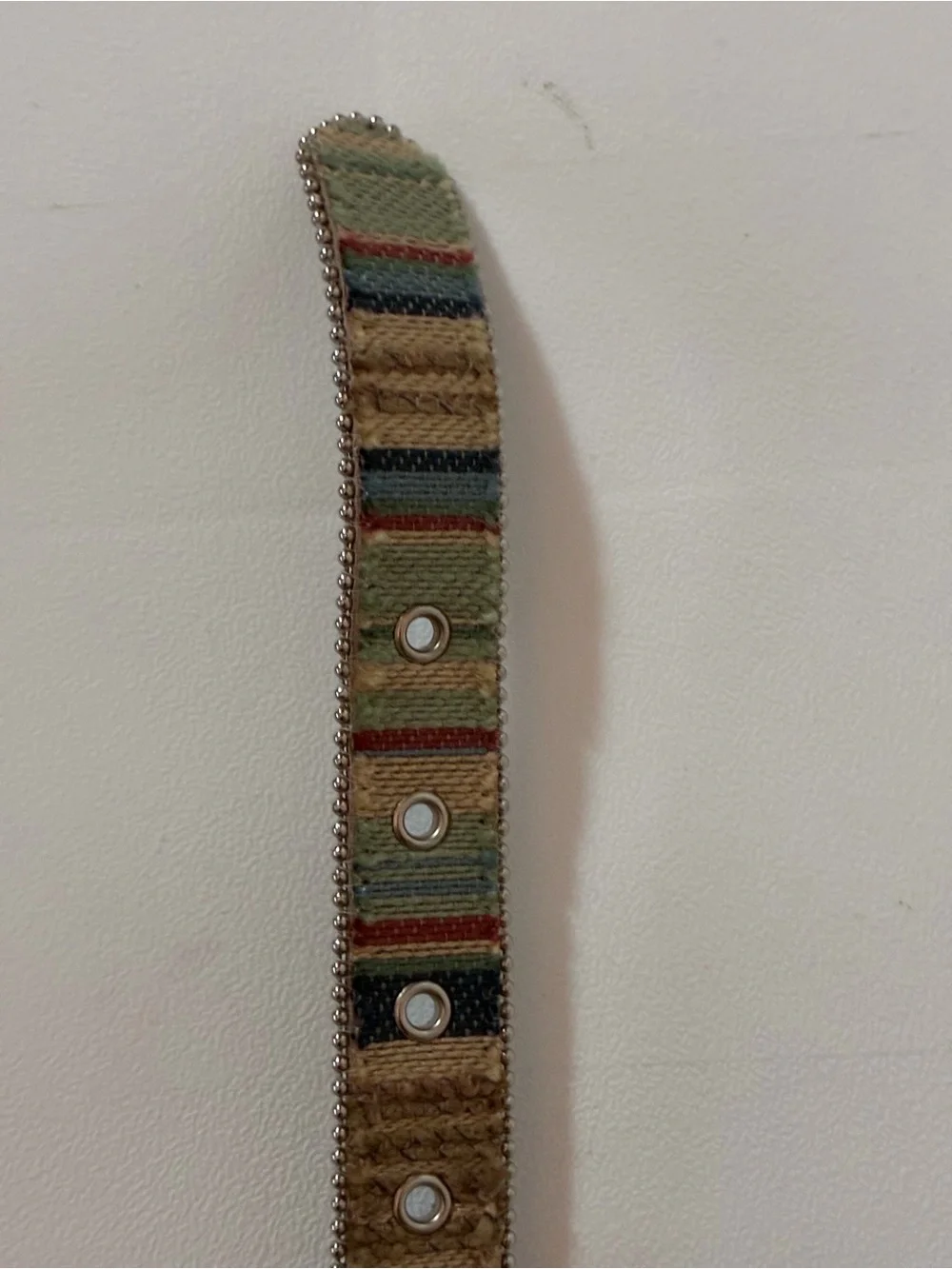 Vintage 90s Elite Fresno Woven Tapestry Belt Beaded Trim Silver Buckle M 3301